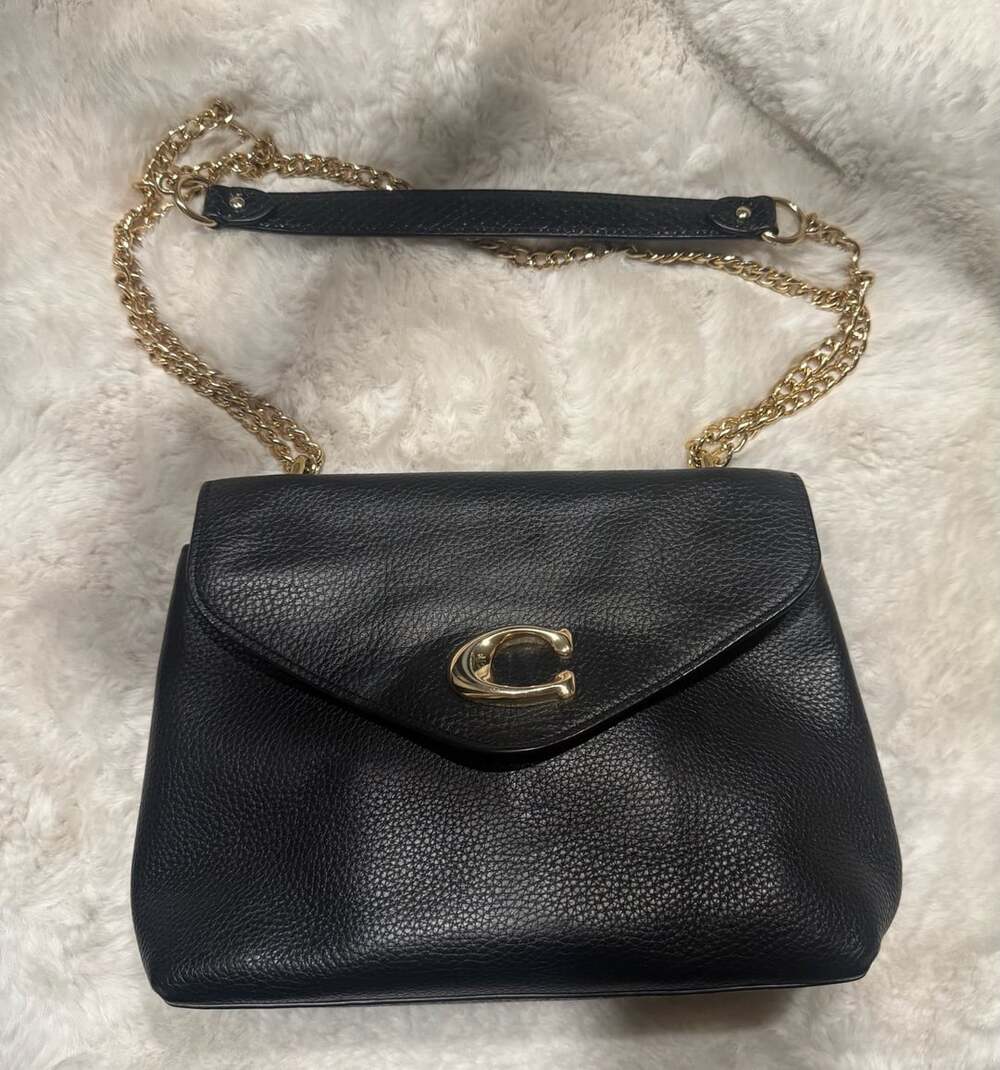 Coach Studio Shoulder Bag in Black Pebble Leather with Gold-Tone Signature C Har